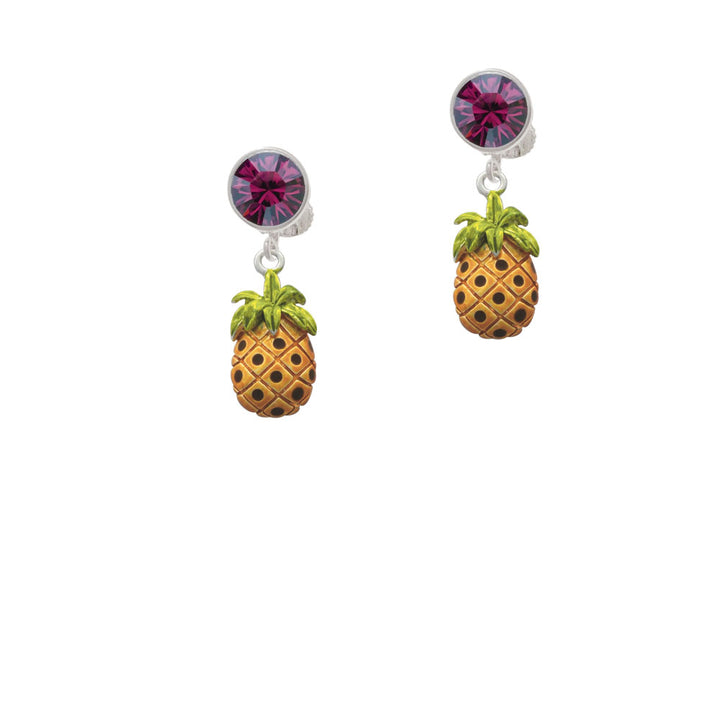 Enamel Pineapple Crystal Clip On Earrings Image 8