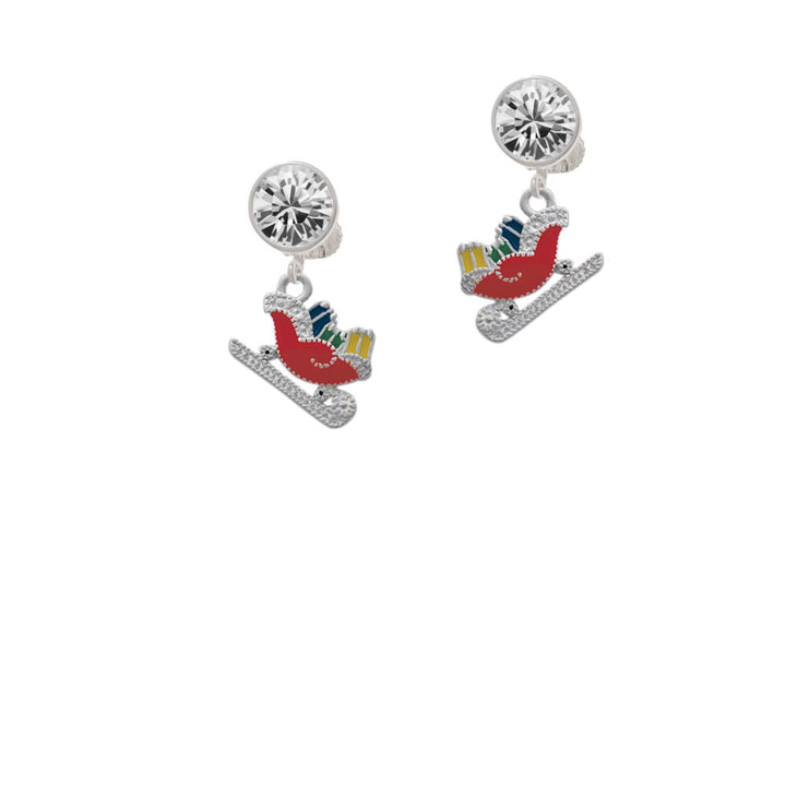 Red Christmas Sleigh Crystal Clip On Earrings Image 2