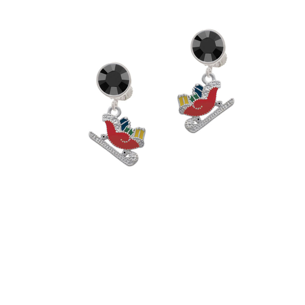 Red Christmas Sleigh Crystal Clip On Earrings Image 3