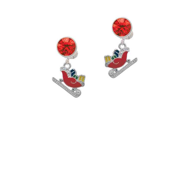 Red Christmas Sleigh Crystal Clip On Earrings Image 4