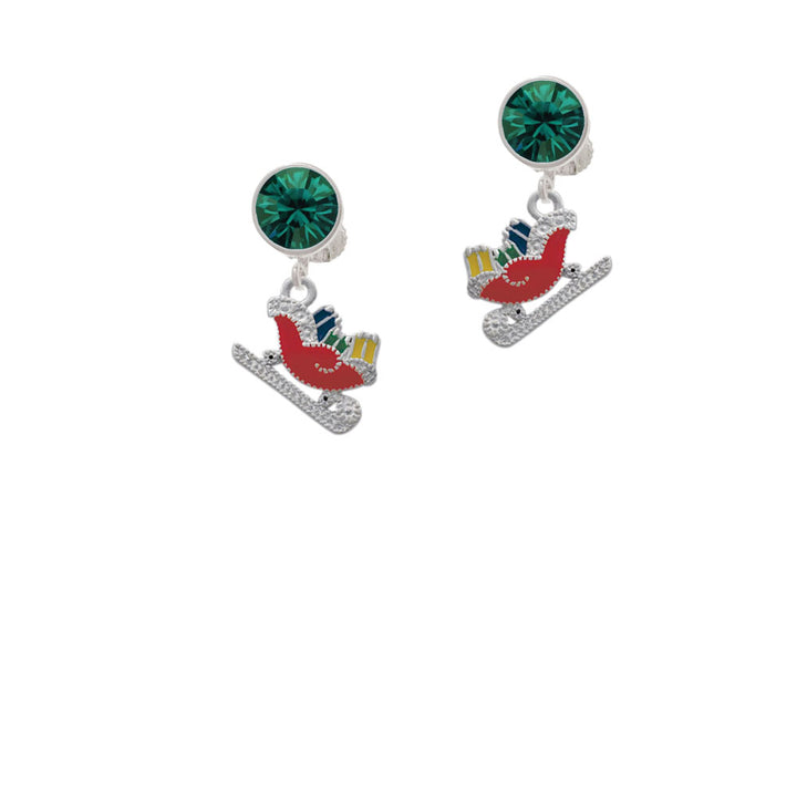 Red Christmas Sleigh Crystal Clip On Earrings Image 6