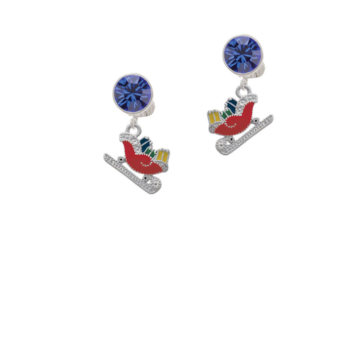 Red Christmas Sleigh Crystal Clip On Earrings Image 7