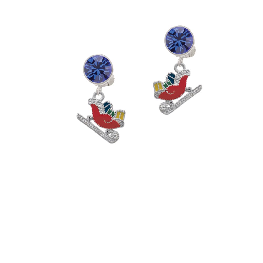 Red Christmas Sleigh Crystal Clip On Earrings Image 1