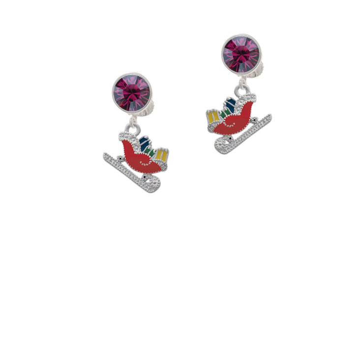 Red Christmas Sleigh Crystal Clip On Earrings Image 8