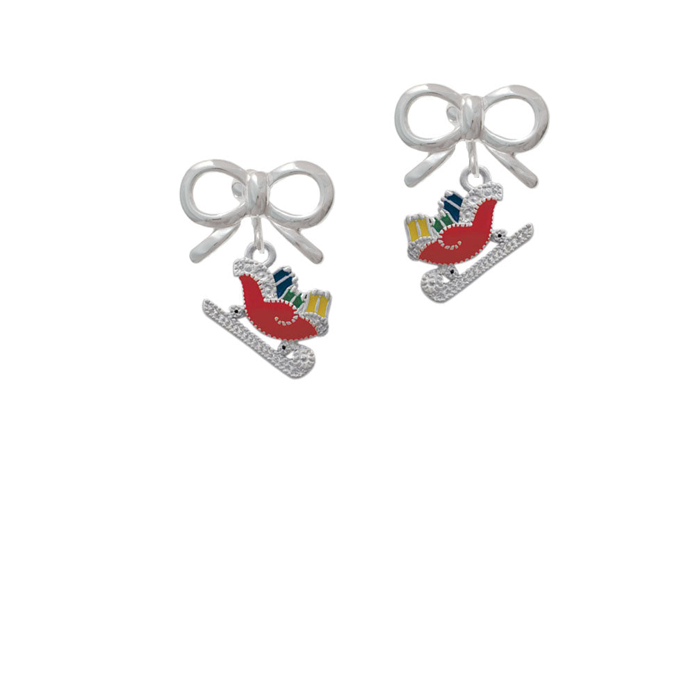 Red Christmas Sleigh Crystal Clip On Earrings Image 9