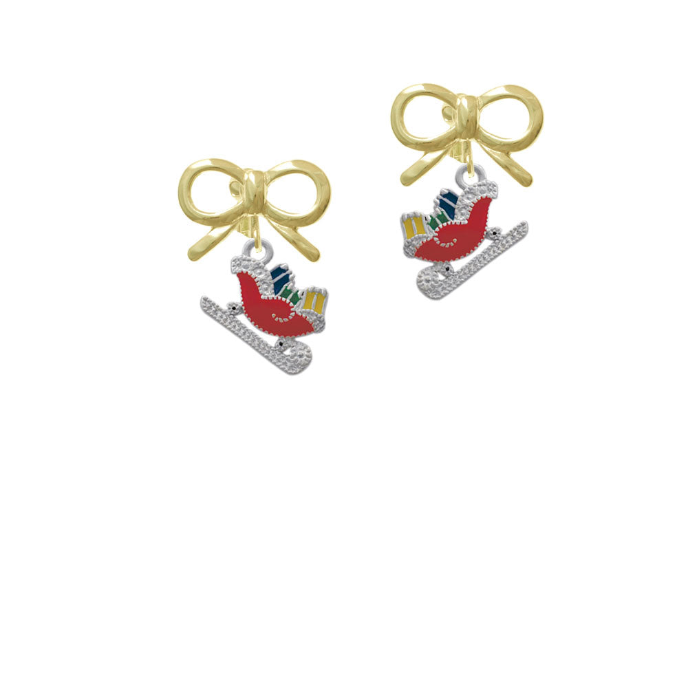 Red Christmas Sleigh Crystal Clip On Earrings Image 10