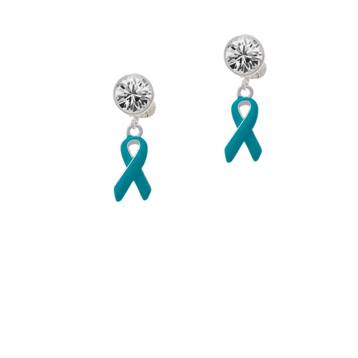 Teal Ribbon Crystal Clip On Earrings Image 2