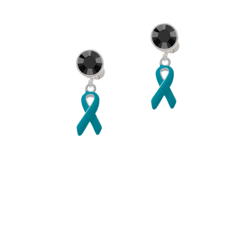 Teal Ribbon Crystal Clip On Earrings Image 3