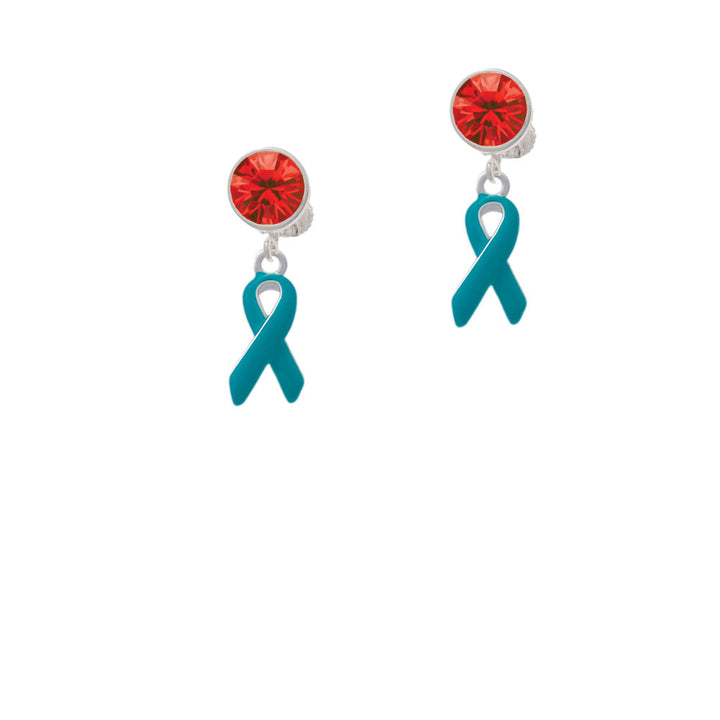 Teal Ribbon Crystal Clip On Earrings Image 4