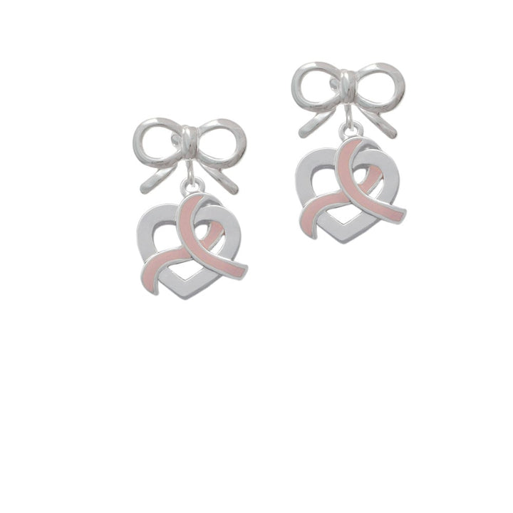 Heart Outline with Pink Ribbon Looping Through Crystal Clip On Earrings Image 9