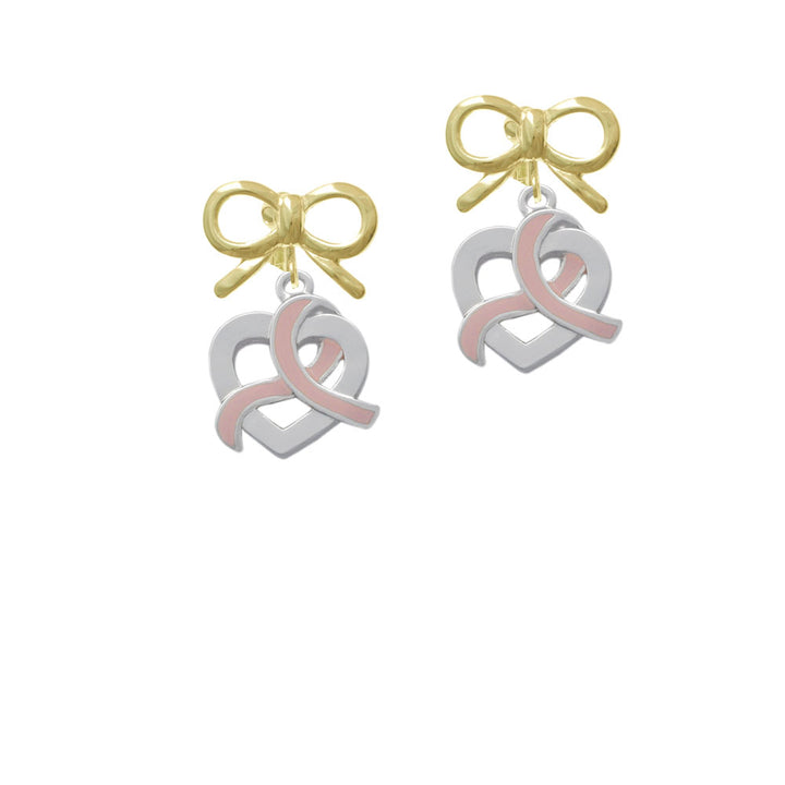 Heart Outline with Pink Ribbon Looping Through Crystal Clip On Earrings Image 10