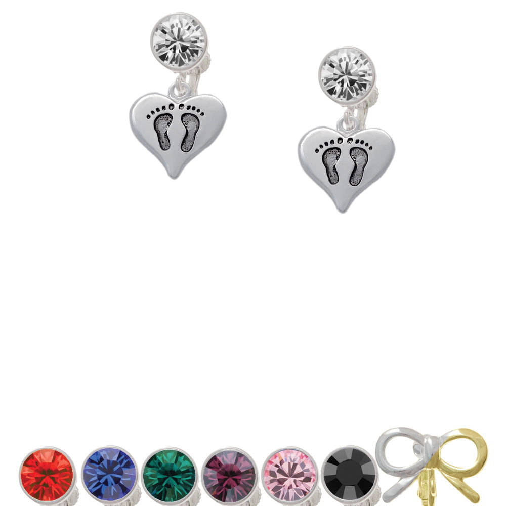 Heart with Baby Feet Crystal Clip On Earrings Image 1