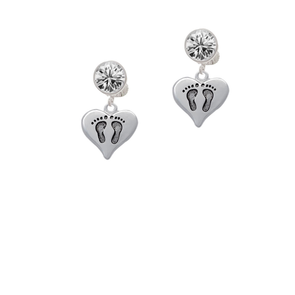 Heart with Baby Feet Crystal Clip On Earrings Image 2