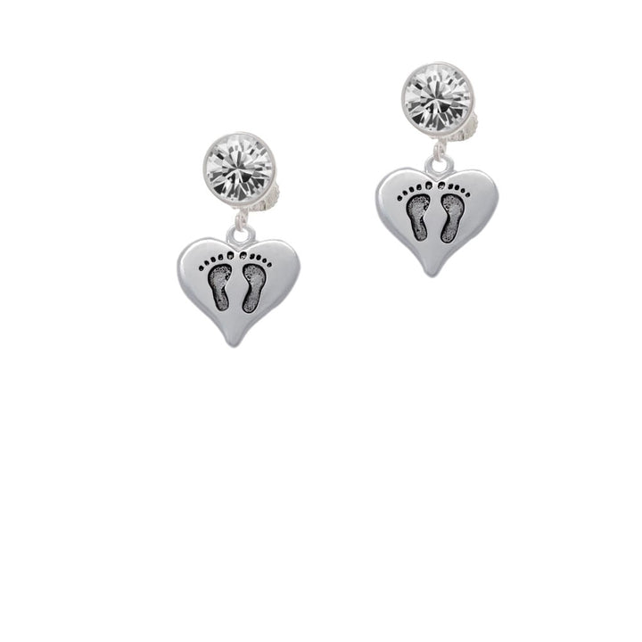 Heart with Baby Feet Crystal Clip On Earrings Image 1