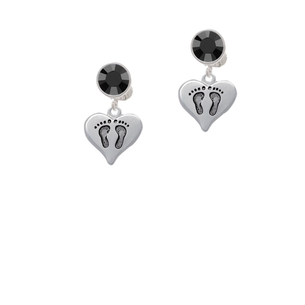 Heart with Baby Feet Crystal Clip On Earrings Image 3