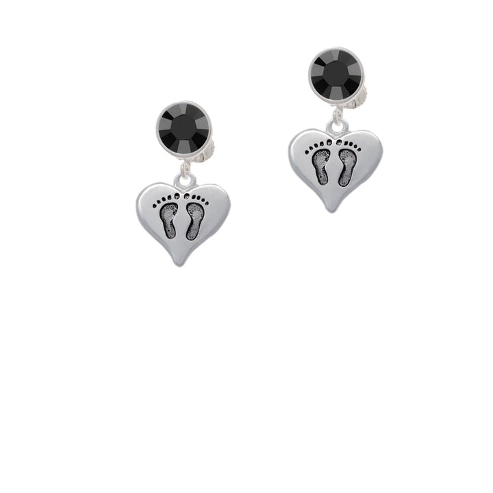 Heart with Baby Feet Crystal Clip On Earrings Image 1