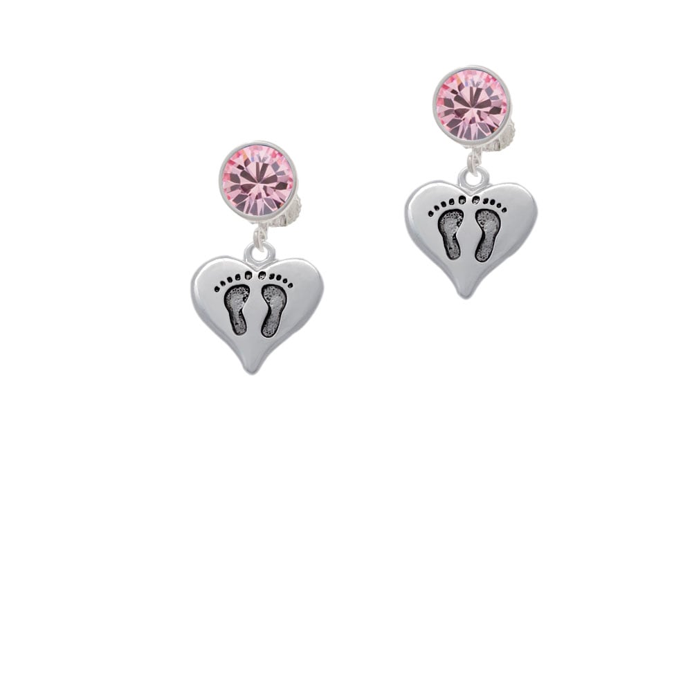 Heart with Baby Feet Crystal Clip On Earrings Image 4