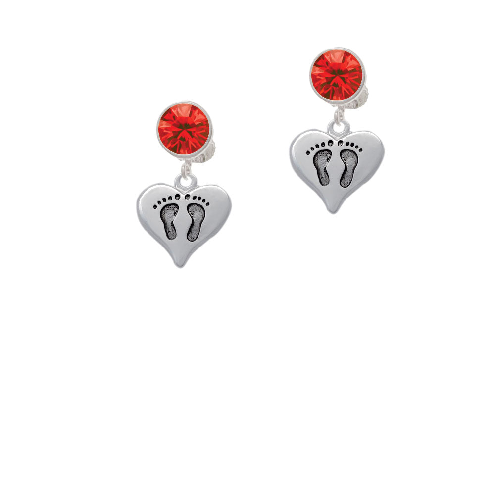 Heart with Baby Feet Crystal Clip On Earrings Image 4