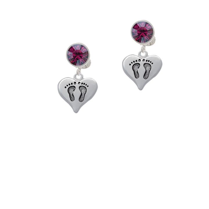 Heart with Baby Feet Crystal Clip On Earrings Image 8