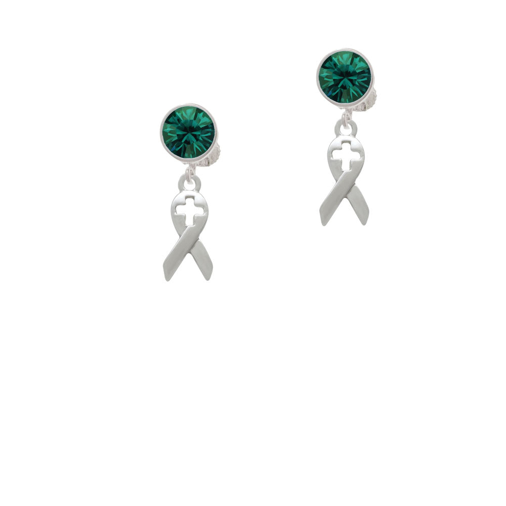 Ribbon with Cross Cutout Crystal Clip On Earrings Image 6