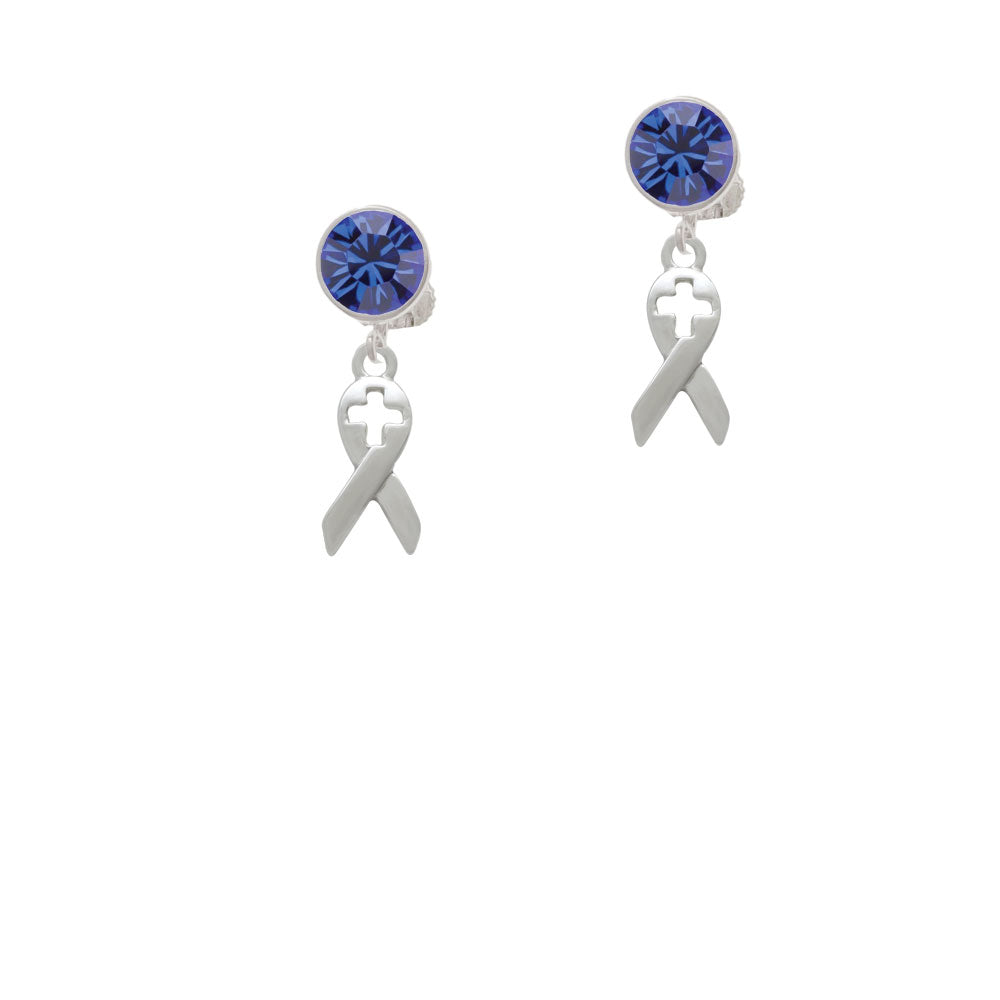 Ribbon with Cross Cutout Crystal Clip On Earrings Image 7