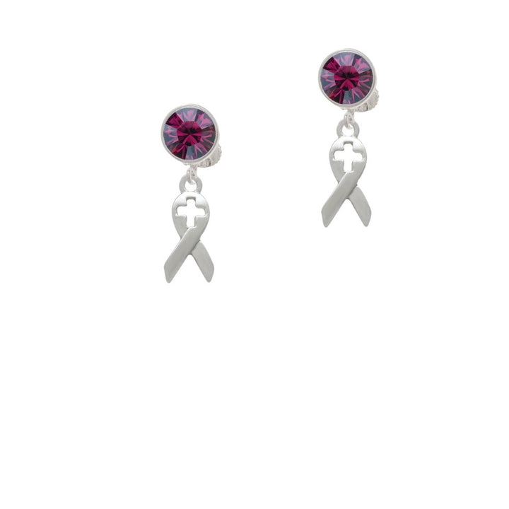 Ribbon with Cross Cutout Crystal Clip On Earrings Image 8