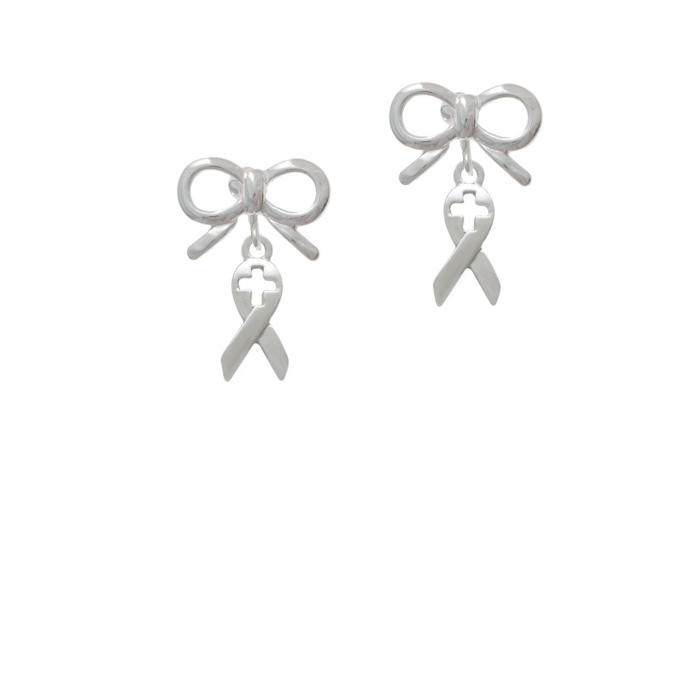 Ribbon with Cross Cutout Crystal Clip On Earrings Image 9