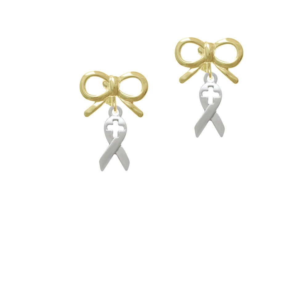 Ribbon with Cross Cutout Crystal Clip On Earrings Image 10