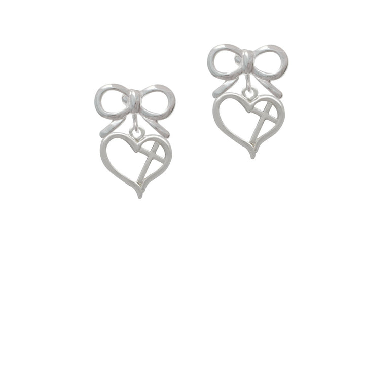 Heart Outline with diagonal Cross Crystal Clip On Earrings Image 9