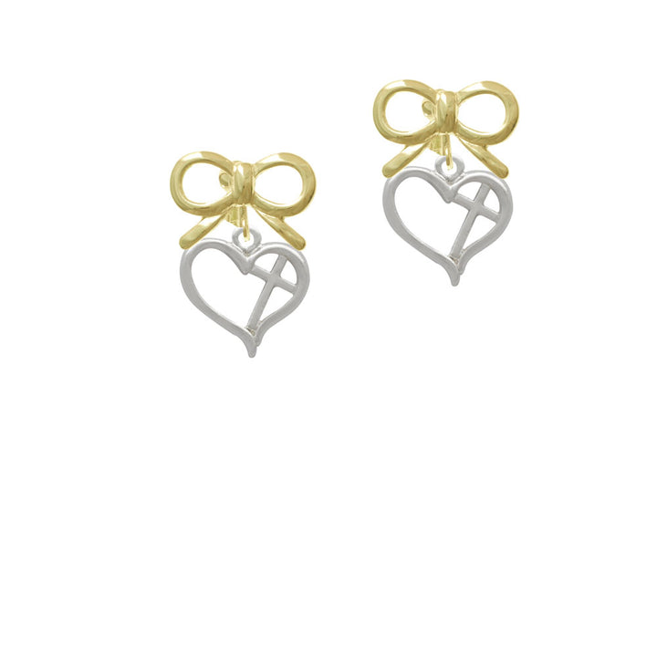 Heart Outline with diagonal Cross Crystal Clip On Earrings Image 10