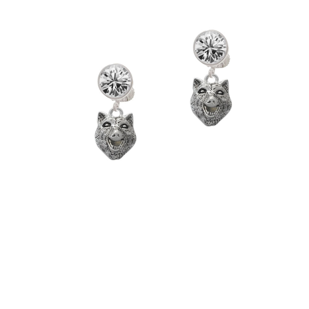 Wolf Head Crystal Clip On Earrings Image 2