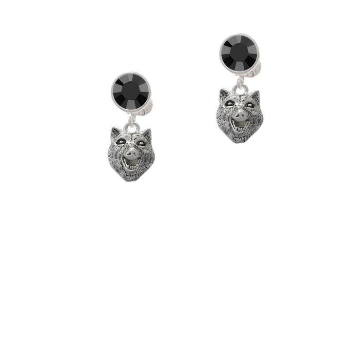 Wolf Head Crystal Clip On Earrings Image 3