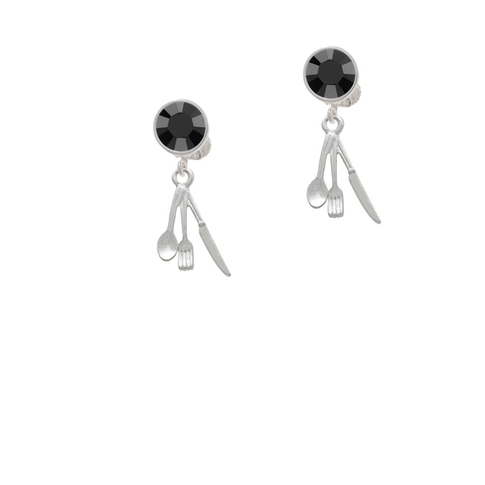 Fork Knife and Spoon Crystal Clip On Earrings Image 3