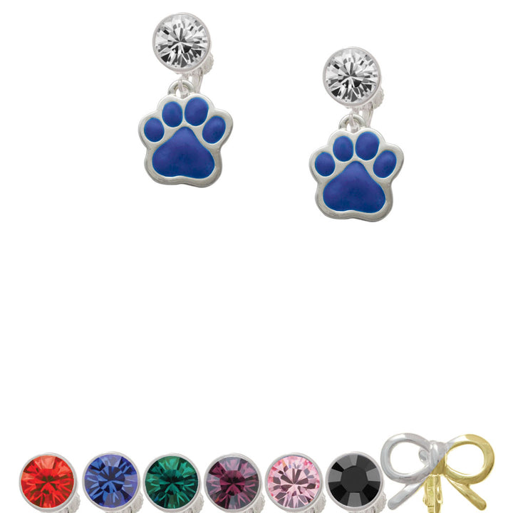 Large Royal Blue Paw Crystal Clip On Earrings Image 1