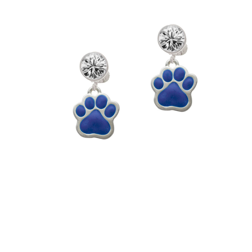 Large Royal Blue Paw Crystal Clip On Earrings Image 2