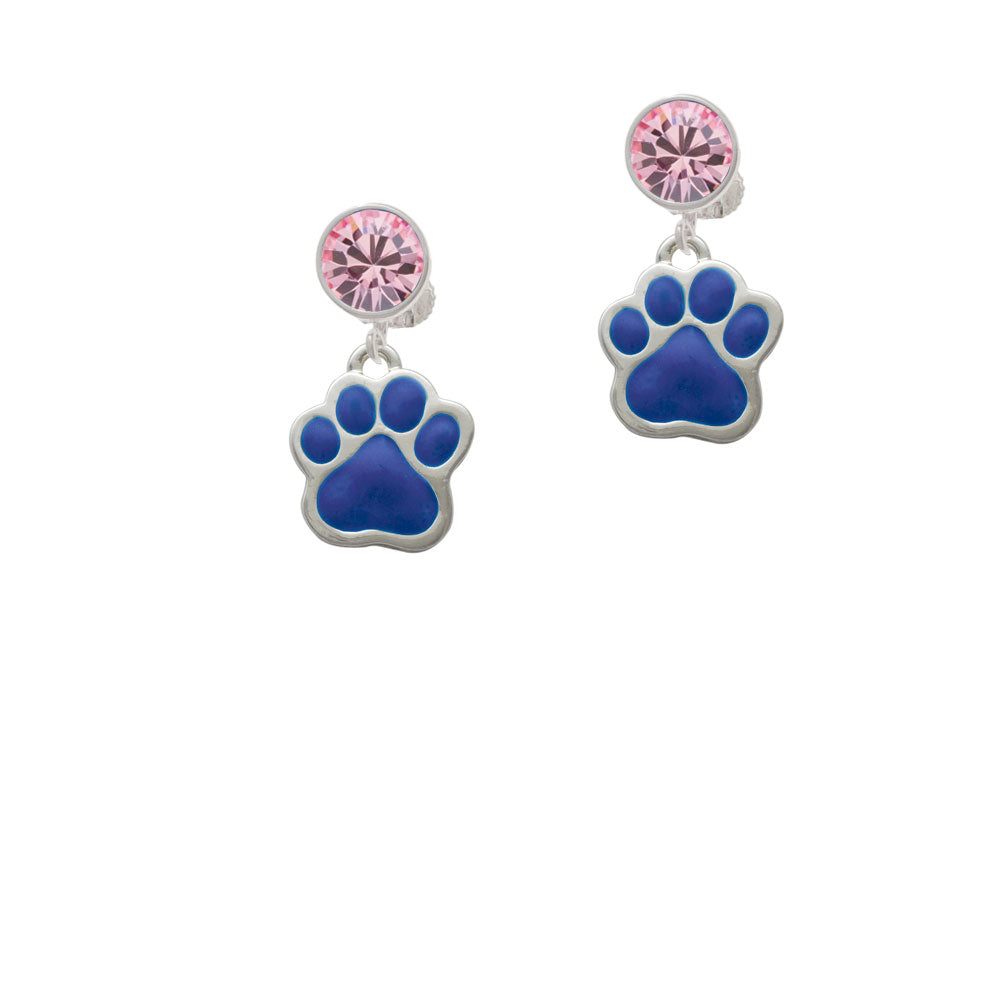 Large Royal Blue Paw Crystal Clip On Earrings Image 4