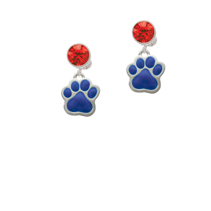 Large Royal Blue Paw Crystal Clip On Earrings Image 4