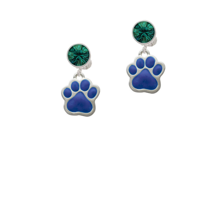 Large Royal Blue Paw Crystal Clip On Earrings Image 6