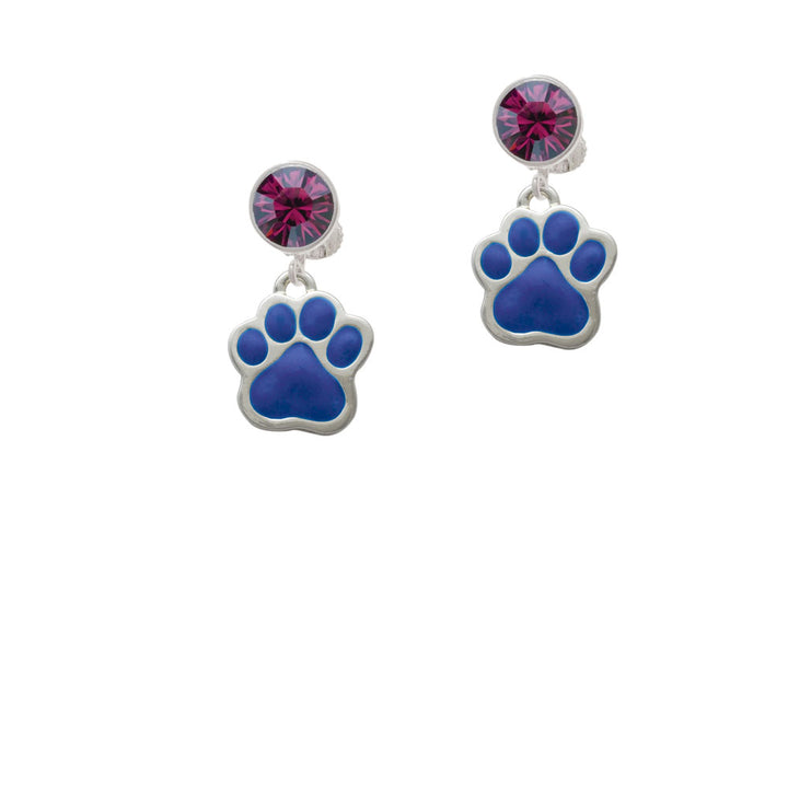 Large Royal Blue Paw Crystal Clip On Earrings Image 8