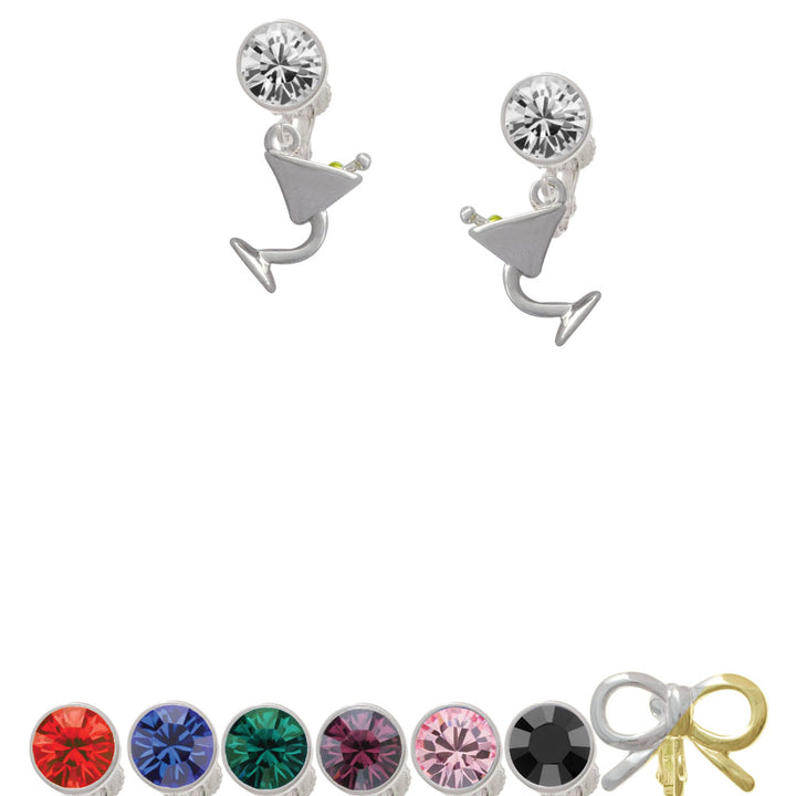 Martini Drink with Olive Crystal Clip On Earrings Image 1