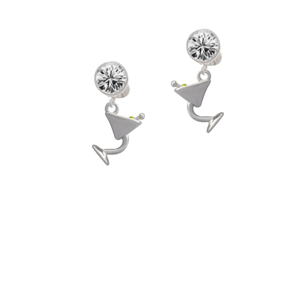 Martini Drink with Olive Crystal Clip On Earrings Image 2