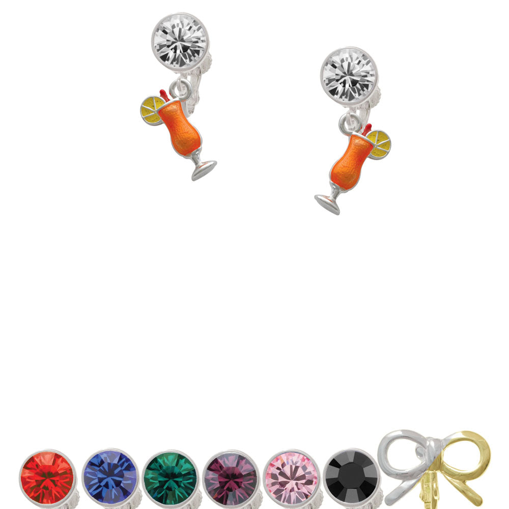 3-D Orange Tropical Drink Crystal Clip On Earrings Image 1