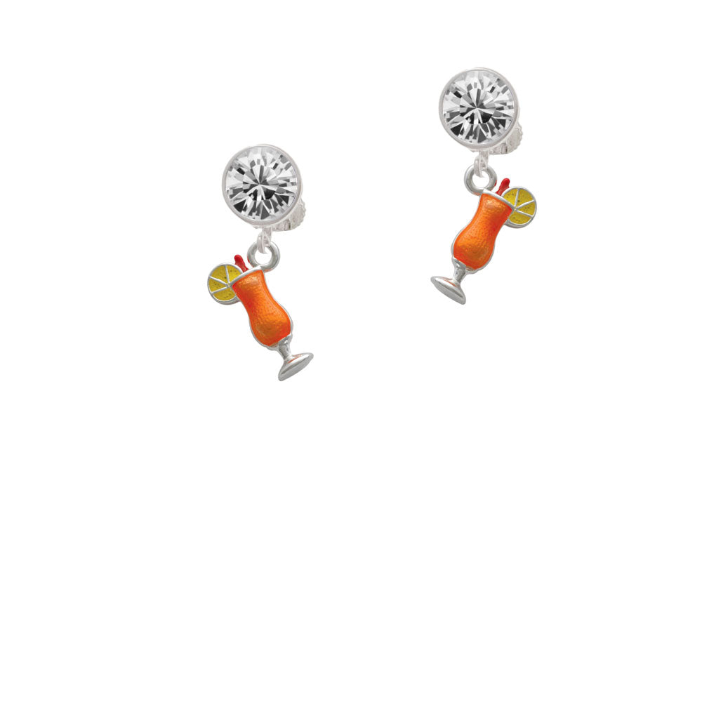 3-D Orange Tropical Drink Crystal Clip On Earrings Image 2