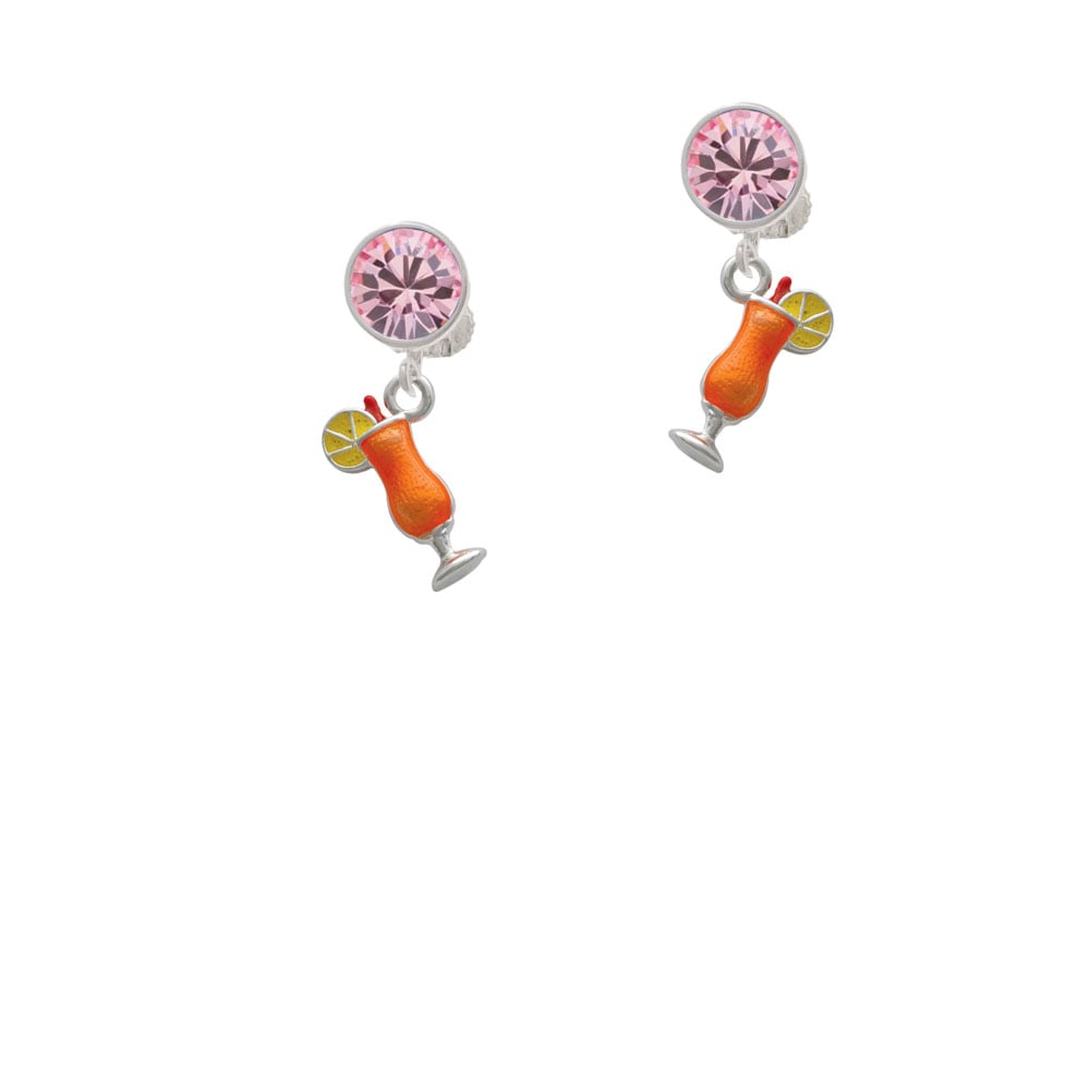 3-D Orange Tropical Drink Crystal Clip On Earrings Image 4