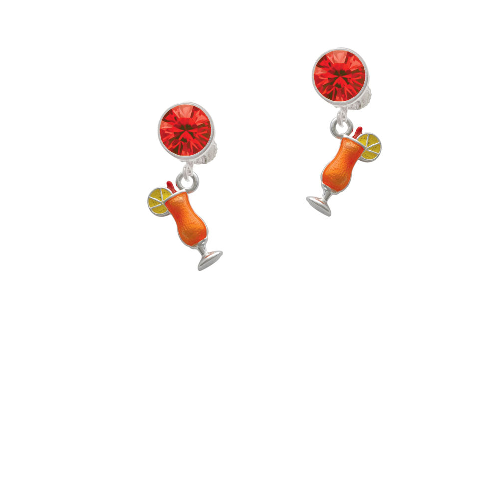 3-D Orange Tropical Drink Crystal Clip On Earrings Image 4