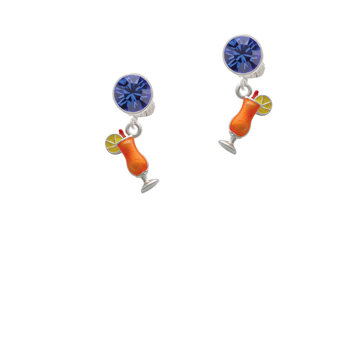 3-D Orange Tropical Drink Crystal Clip On Earrings Image 7