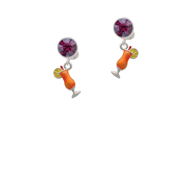 3-D Orange Tropical Drink Crystal Clip On Earrings Image 8