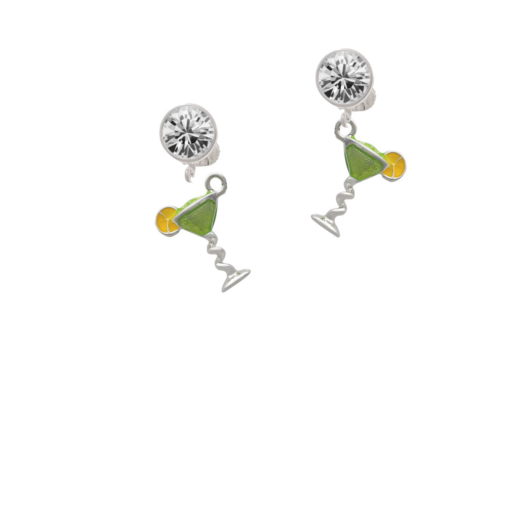 Tropical Drink - Lime Green Crystal Clip On Earrings Image 2