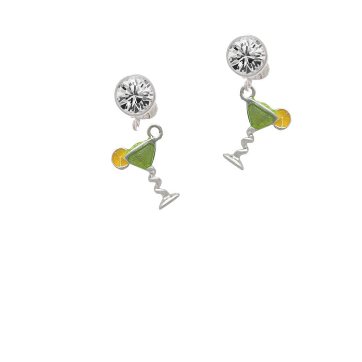 Tropical Drink - Lime Green Crystal Clip On Earrings Image 1