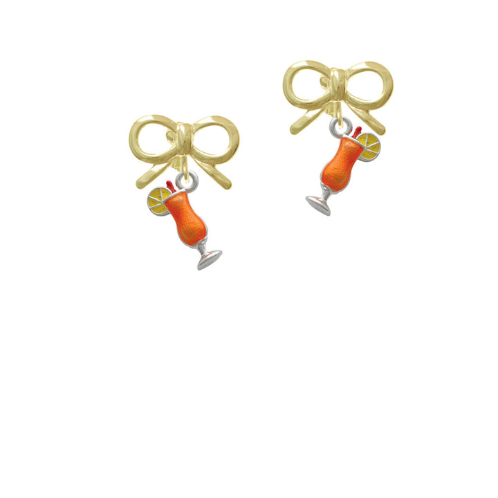 3-D Orange Tropical Drink Crystal Clip On Earrings Image 10